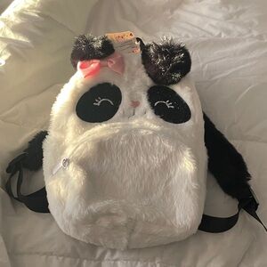 Claire's Panda Backpack - White, Black, and Pink